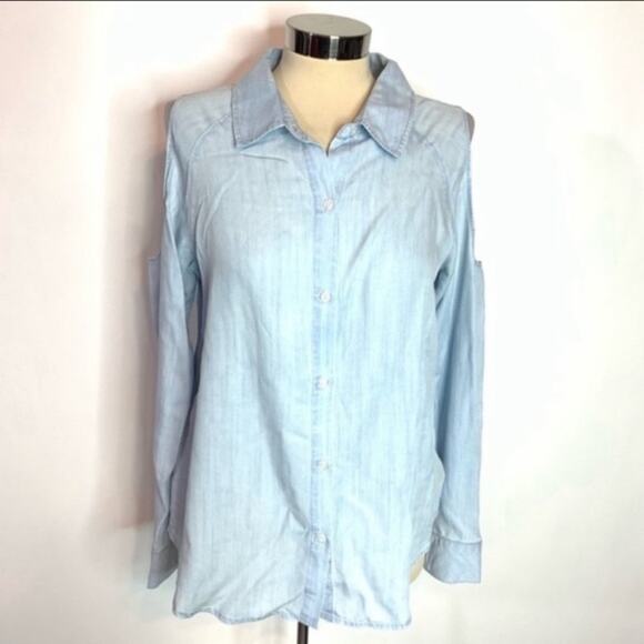 Rails cold shoulder top Sadie vintage wash chambray shirt sz M - Picture 5 of 6